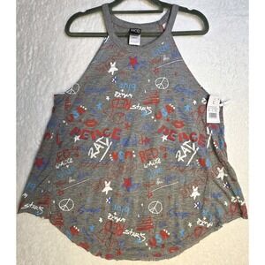 Peace‎ Patriotic USA Pride Tank Tunic Top Womens Large Graffiti Festival Protest